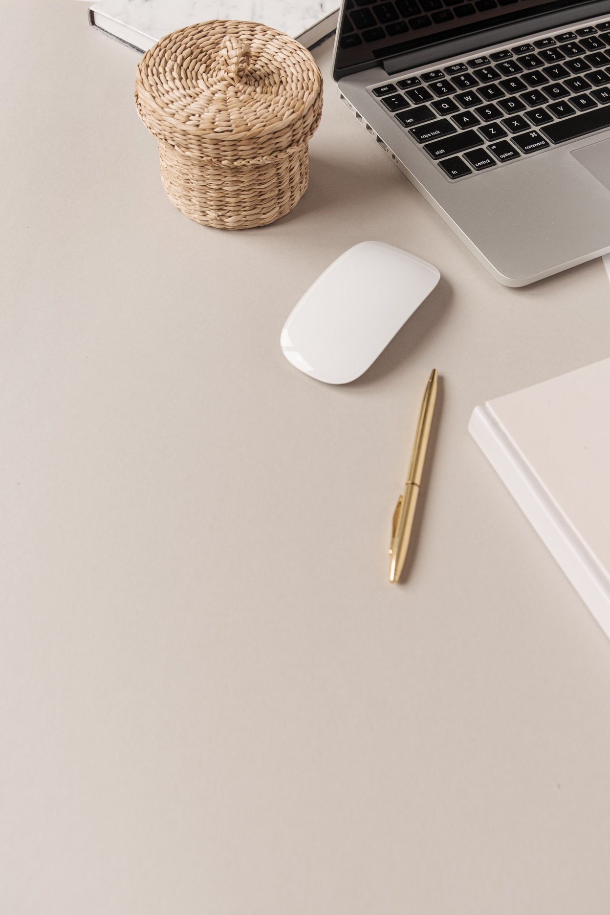 Work Desk with Mouse and Laptop